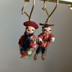 Vintage earrings miniature handmade worry doll